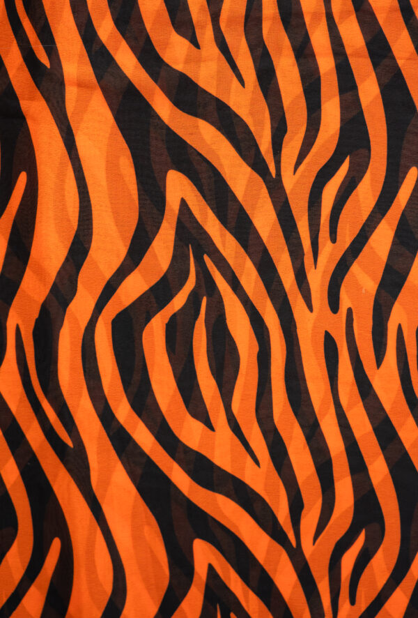 Georgette Orange with Black Stripes Digital Print - Image 2