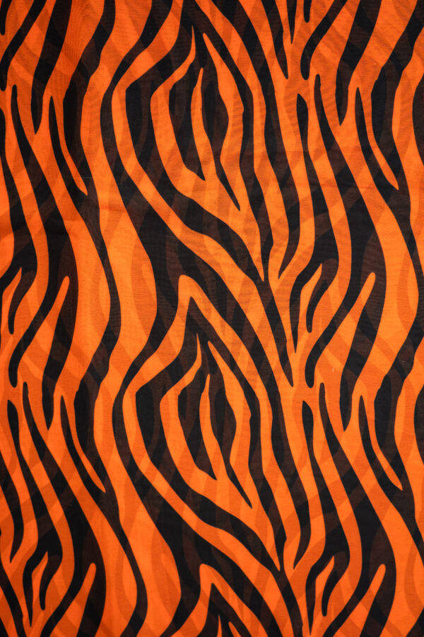 Georgette Orange with Black Stripes Digital Print - Image 3