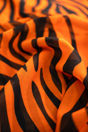 Georgette Orange with Black Stripes Digital Print