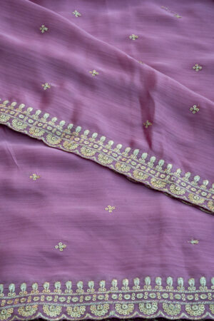 Two side brooder Chinon Saree or Dupatta Mauve