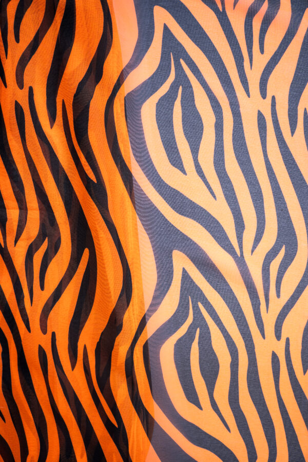 Georgette Orange with Black Stripes Digital Print - Image 4