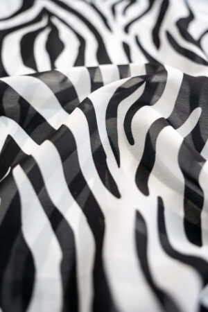 Georgette White With Black Stripes Digital Print
