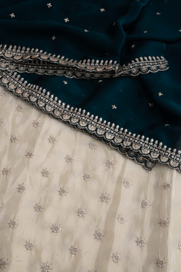 Two side brooder Chinon Saree or Dupatta Green - Image 2