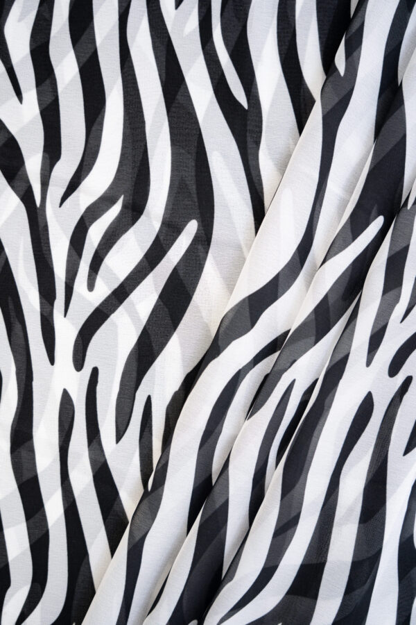 Georgette White With Black Stripes Digital Print - Image 2