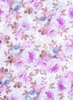 Georgette White With Purple Flower Digital Print