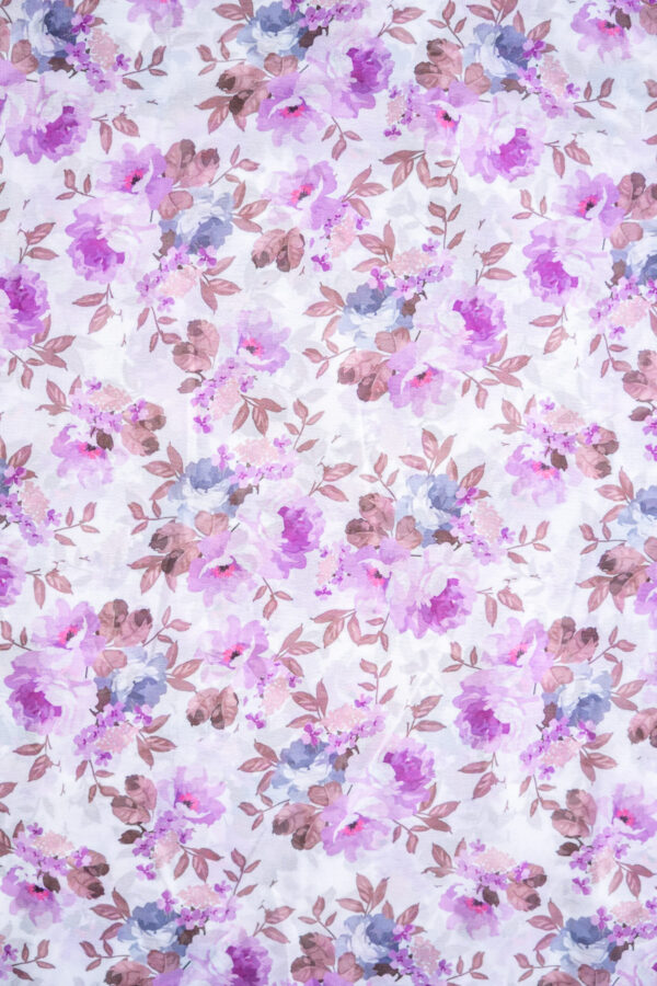 Georgette White With Purple Flower Digital Print - Image 2