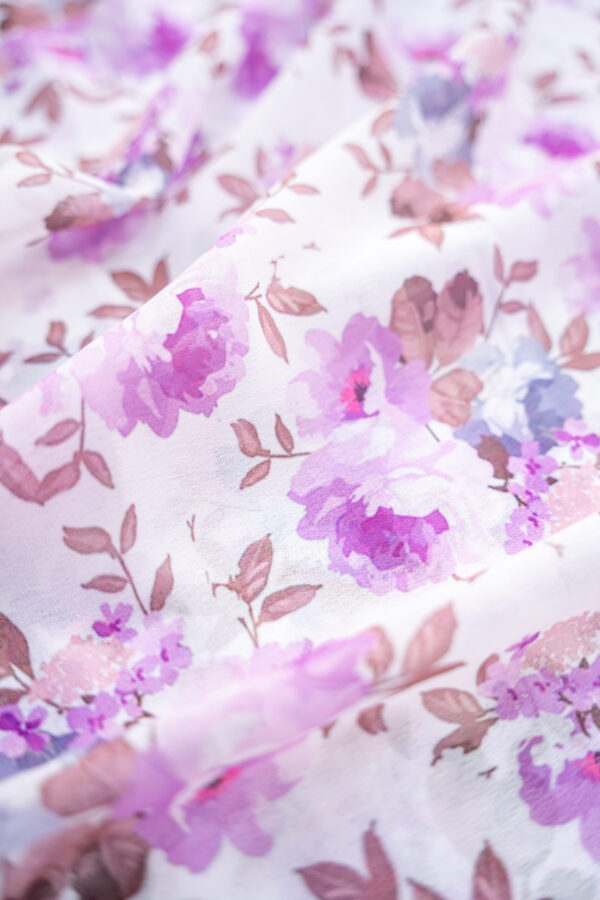 Georgette White With Purple Flower Digital Print - Image 5
