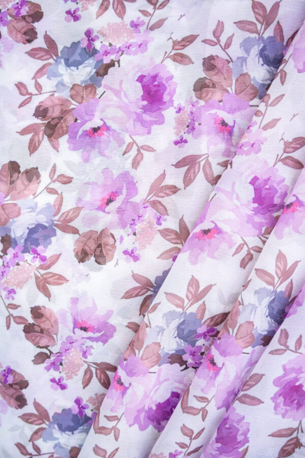Georgette White With Purple Flower Digital Print - Image 4