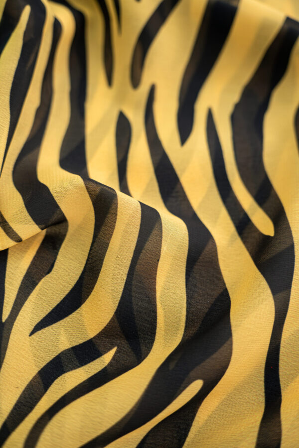 Georgette Tiger Digital Print Yellow with Black Stripes - Image 6