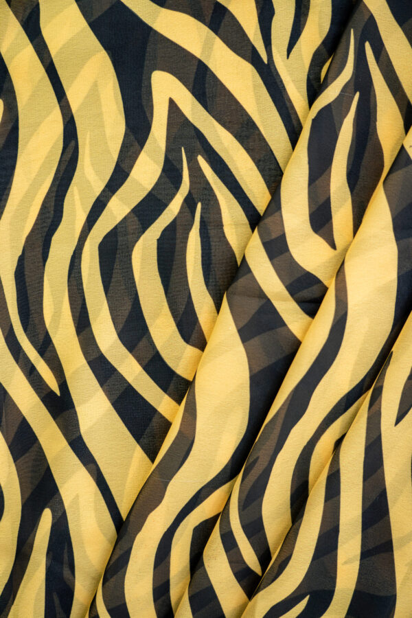 Georgette Tiger Digital Print Yellow with Black Stripes - Image 3