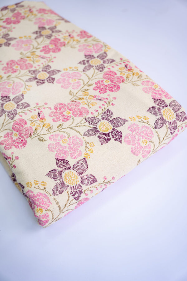 Flex Coton Kalamkari Cotton Wine And Pink Flower - Image 3