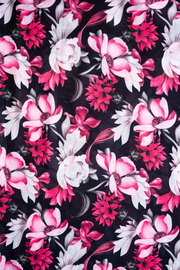 Georgette Black with Pink Flowers Digital Print - Image 3