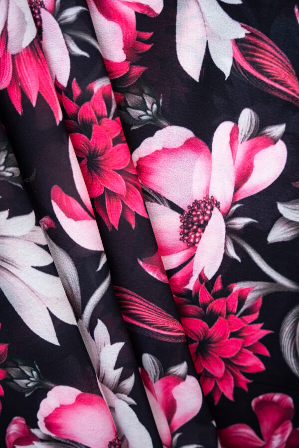 Georgette Black with Pink Flowers Digital Print - Image 5