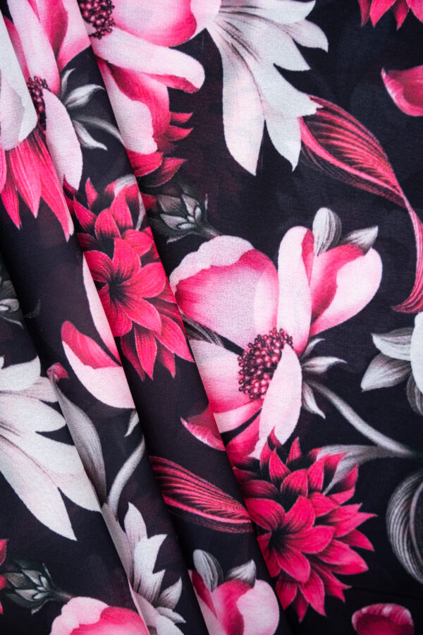 Georgette Black with Pink Flowers Digital Print - Image 6
