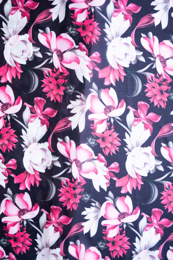Georgette Black with Pink Flowers Digital Print - Image 7