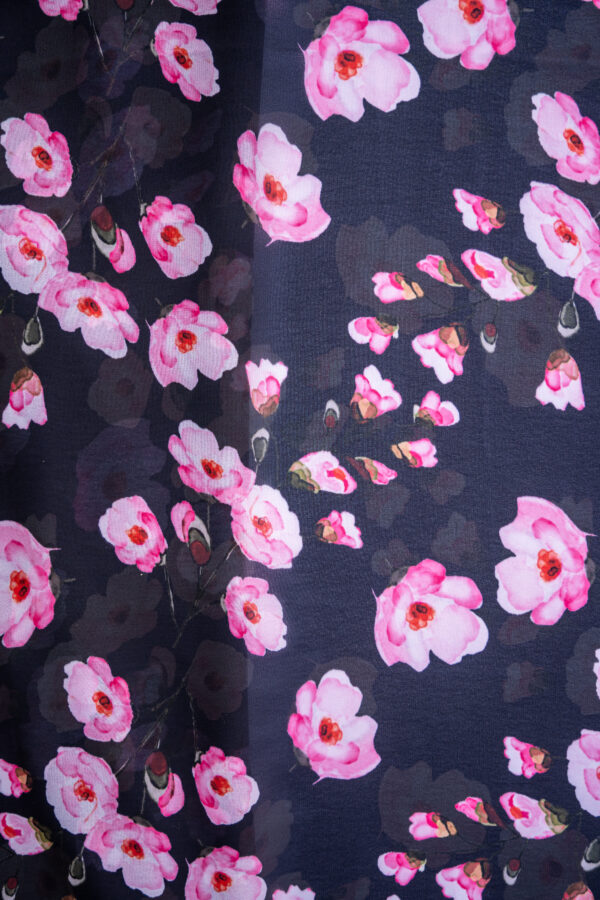 Georgette Black with Pink Flowers Digital Print - Image 7