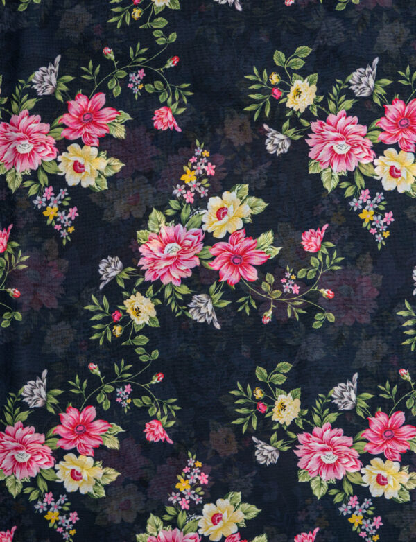 Georgette Black with Pink & Yellow Flower digital Print - Image 3