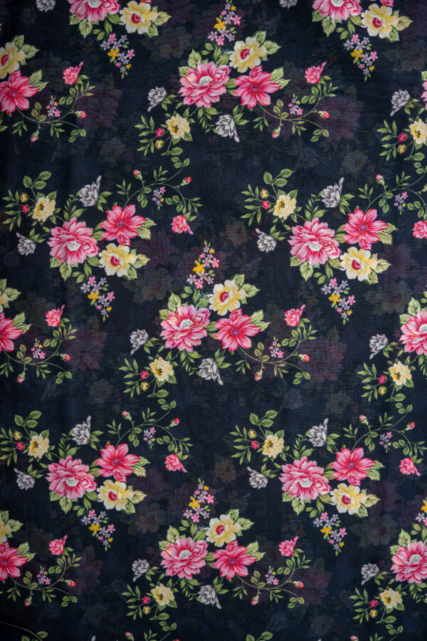 Georgette Black with Pink & Yellow Flower digital Print - Image 4