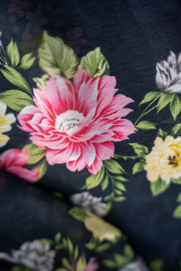 Georgette Black with Pink & Yellow Flower digital Print - Image 5
