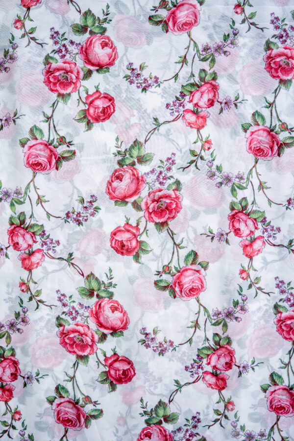 Georgette White with Red Rose Digital Print - Image 3
