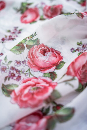 Georgette White with Red Rose Digital Print