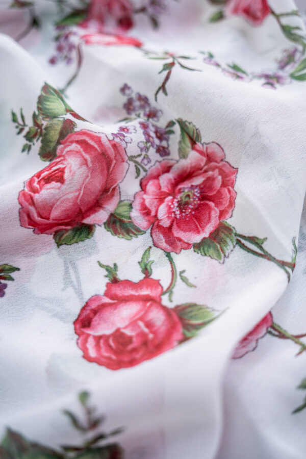 Georgette White with Red Rose Digital Print - Image 5